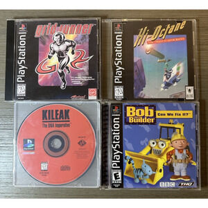 PS1 Games Lot - Grid Runner, Bob The Builder CIB, Hi-Octane, Kileak